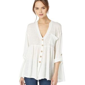 Free People Jolin Button Front Tunic Top Shirt Ivory small oversized relaxed lin